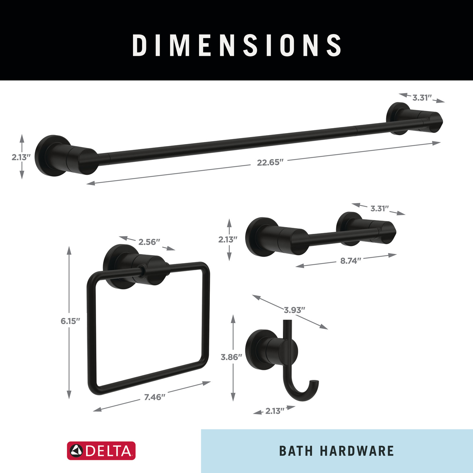 Nicoli 4-Piece Bathroom Hardware Set, Matte Black
