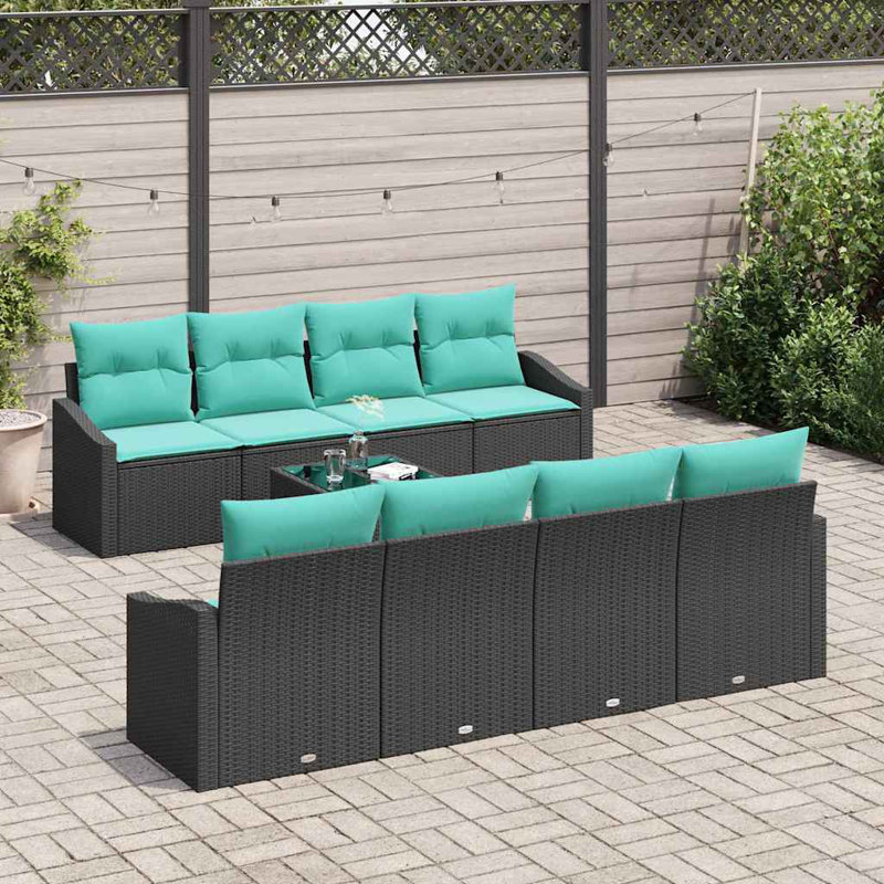 Ensemble de canapé de jardin 9 pièces noir et turquoise 55 x 55 x 37 cm, Coussin bleu / cadre noir