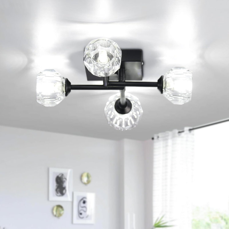 Plafonnier semi-encastré avec lustre en cristal Sputnik 4 lumières avec ampoule G9 compatible avec la cuisine, la chambre à coucher, le salon et le couloir