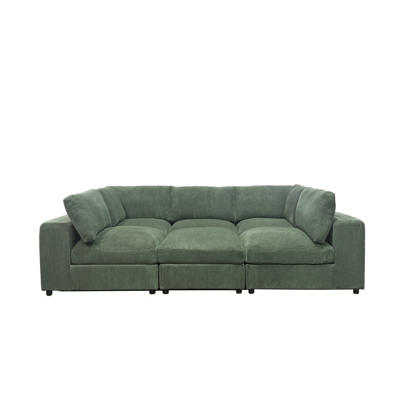 Canapé modulaire réversible en velours côtelé, 104" W, Dark Green Fabric, Brown