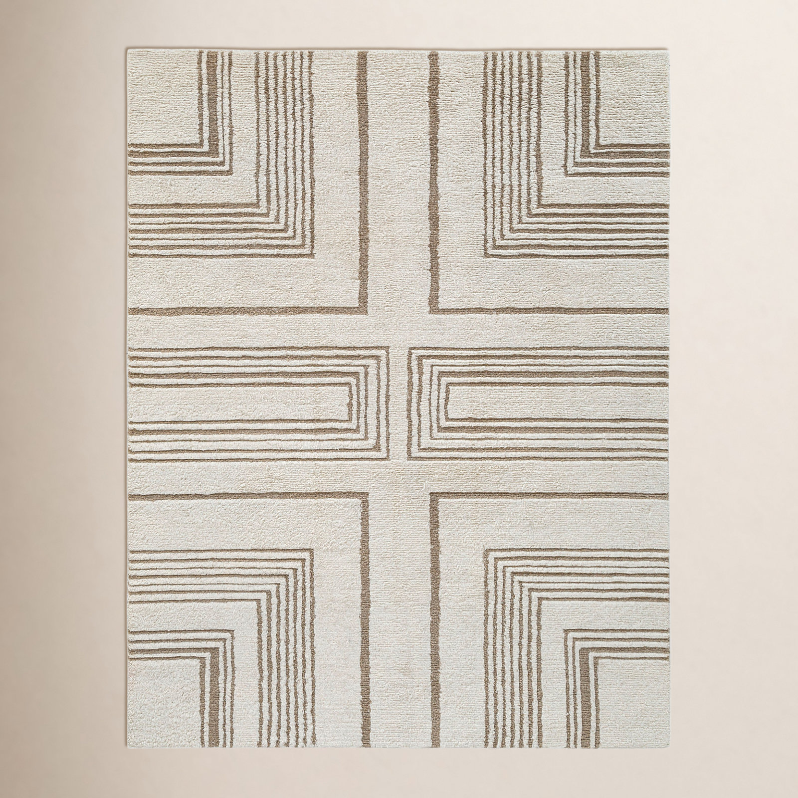 Taupe Ivory Hand-Tufted Wool Rug, Rectange 5' x 8'