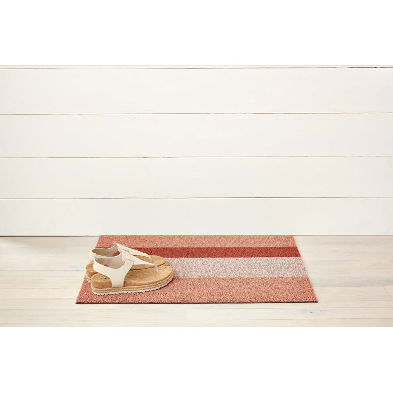 Striped Indoor / Outdoor Doormat, 0.6cm H x 91cm W x 152cm L, Peach