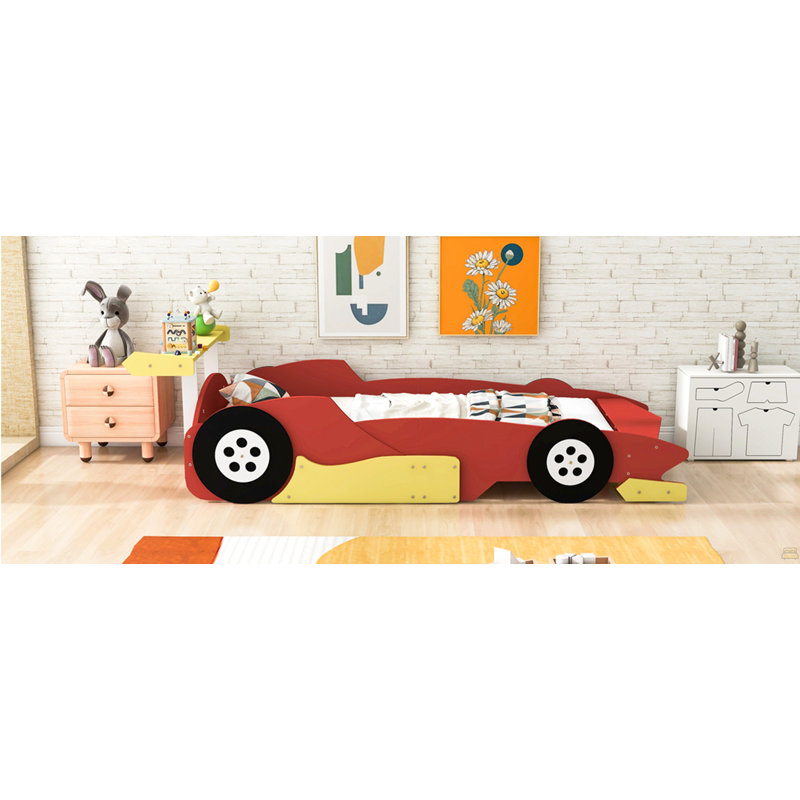 Lit plateforme simple avec roulettes, Rouge