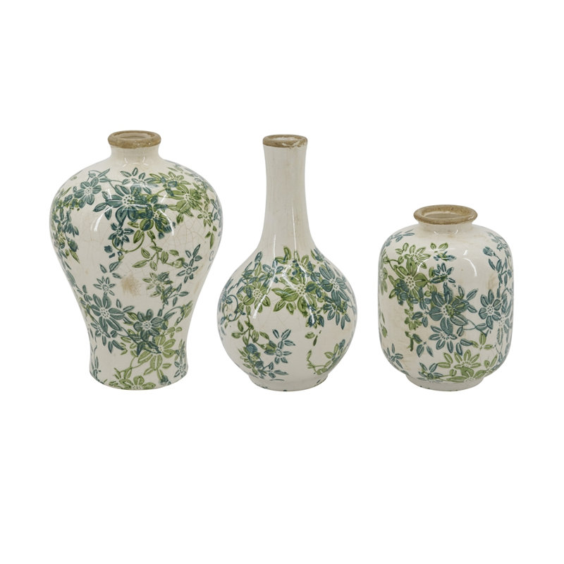 Ensemble de 3 vases floraux en céramique, L: 5,3 x 5,3 x 8 po, M: 4,3 x 4,3 x 8 po, S: 4 x 4 x 5,5