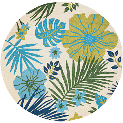 Stowthewold Floral Ivory Fern Green Handmade Indoor Outdoor Area Rug