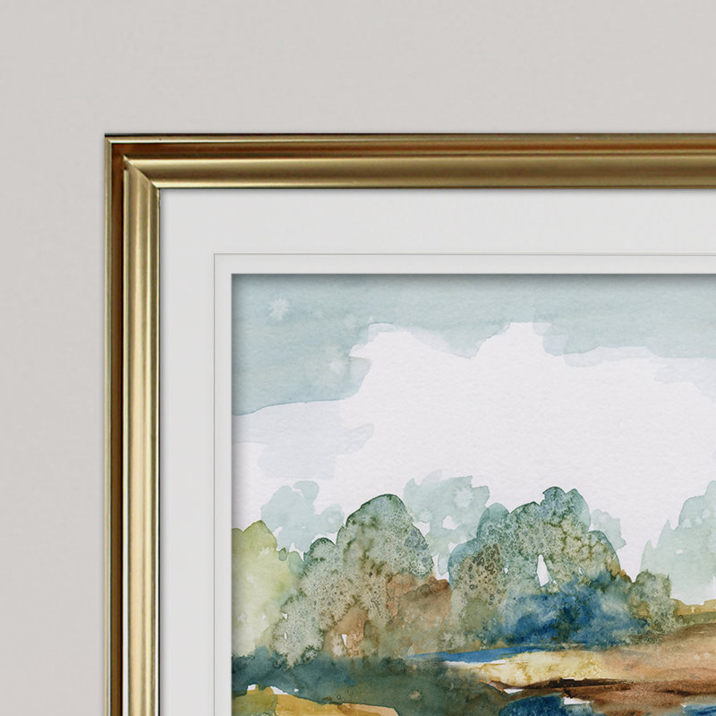 « blue serenity », reproduction de peinture à l’acrylique encadrée, Or, H 20 po x l 24 po x P 1,5 po