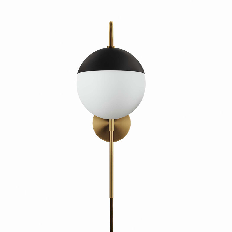 Opal Satin Brass Plug-In Wall Sconce with Frosted Glass Shade