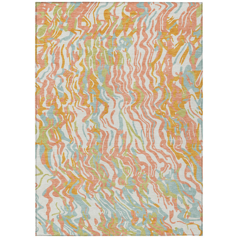 Tapis intérieur lavable abstrait 3 pi x 5 pi Coral