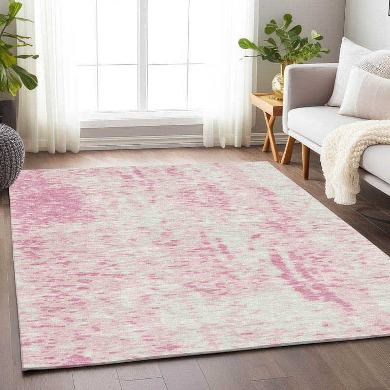 Tapis rose Prisco lavable à la machine de qualité supérieure, Rectangle 2 pi 6 po x 3 pi 10 po