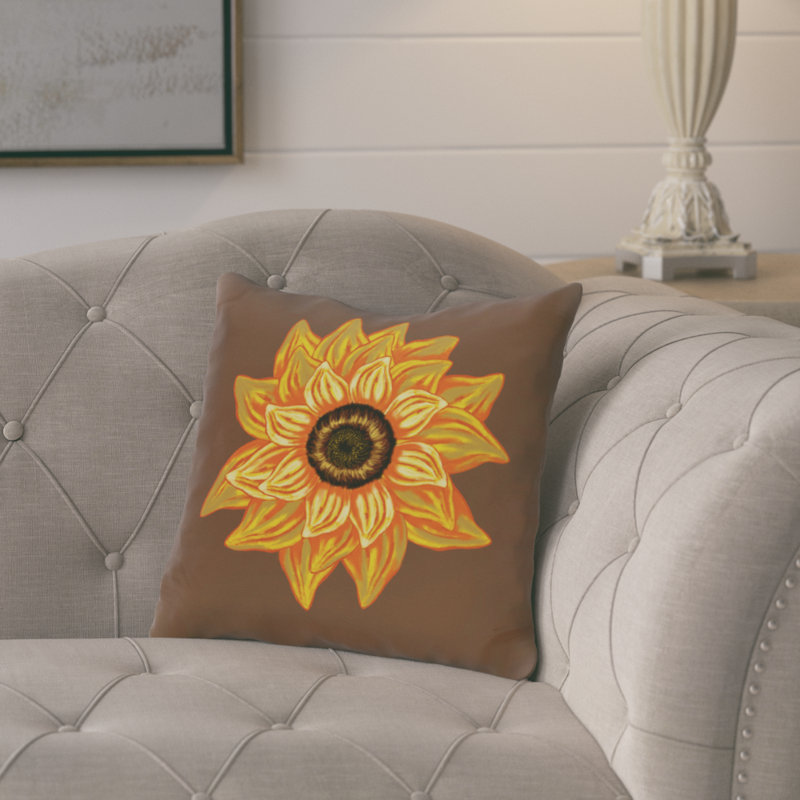 Housse de coussin décoratif d’extérieur et insertion floral, Brun