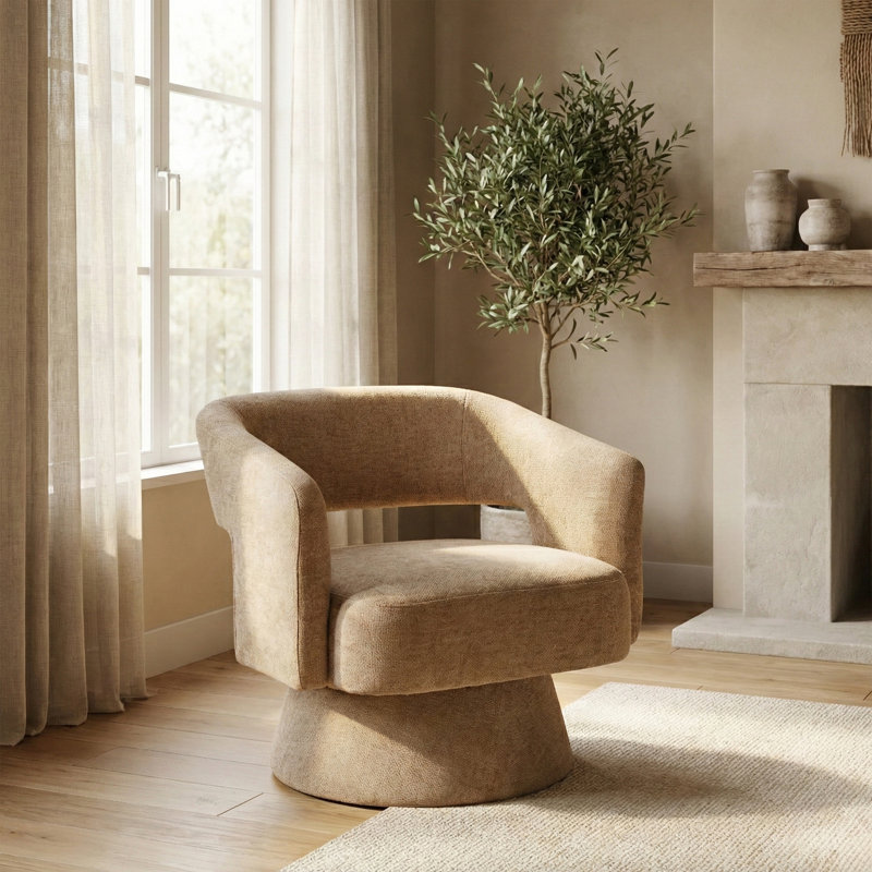 Upholstered Textured Weave Swivel Armchair , Oatmeal