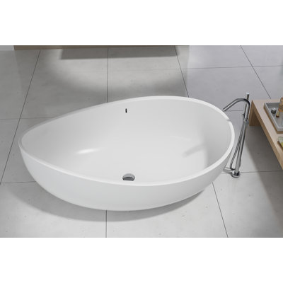Newport 71" x 44" Freestanding Tub Solid Surface Stone Resin Soaking Bathtub - White