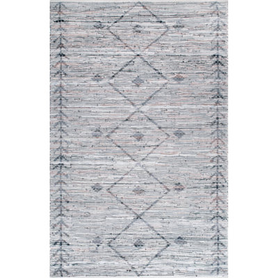 Distressed Geometric Cotton/Leather Gray Area Rug
