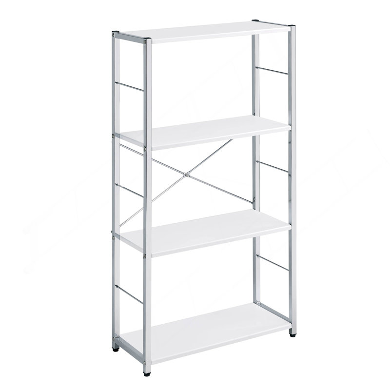 White And Chrome 4-Tier Rectangular Bookshelf