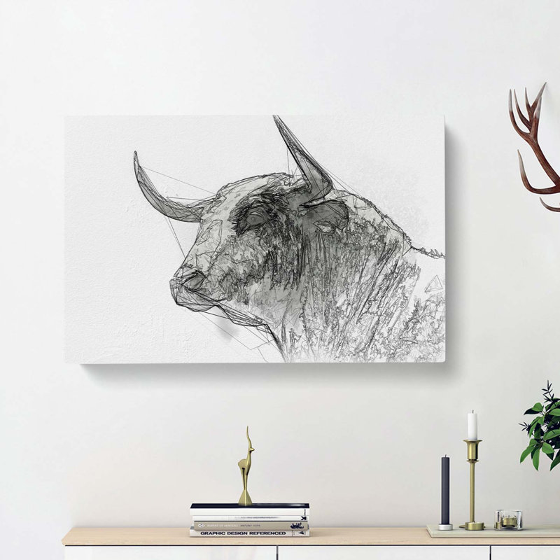 Stone Statue Of A Bull In Abstract - Wrapped Canvas Print, 50cm H x 76cm W x 3cm D