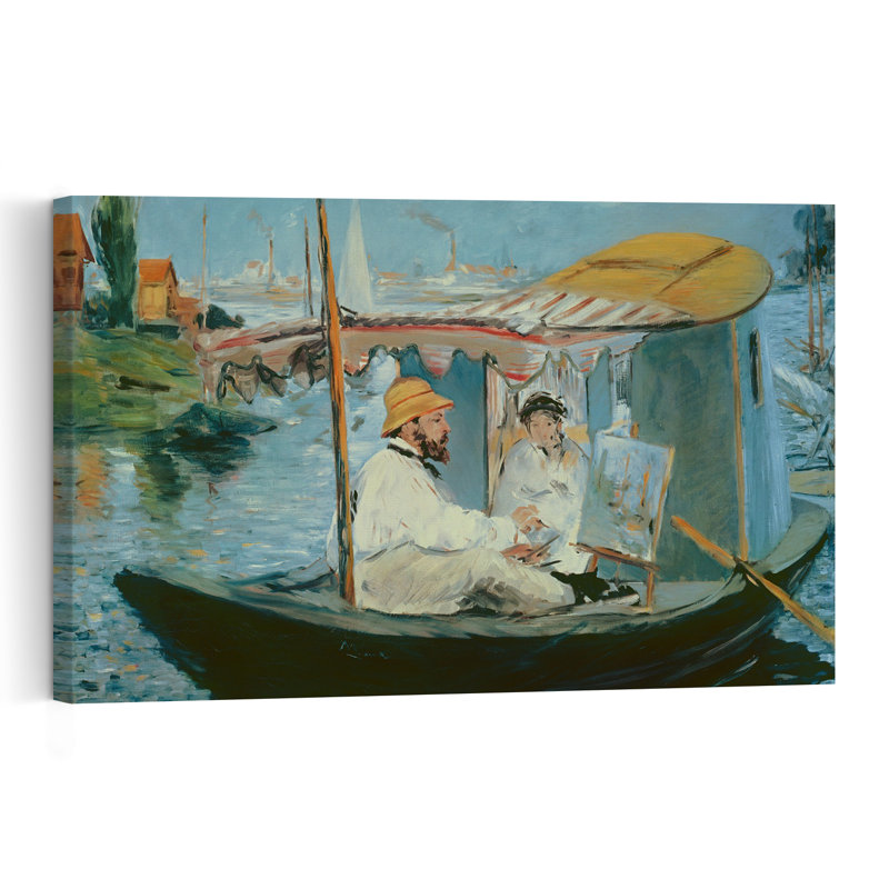 Monet dans son atelier flottant, 1874, estampe d'art mural impressionniste contemporaine, H 24 po x l 36 po