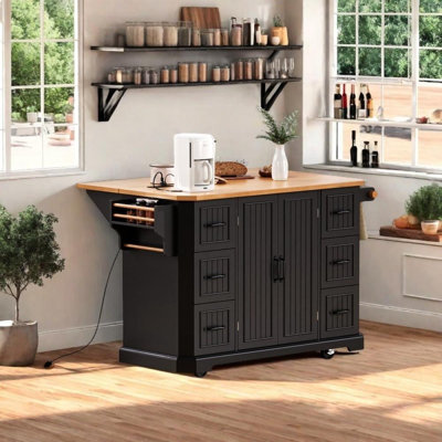 Kitchen Island with Rubber Wood Drop Leaf by Lark Manor