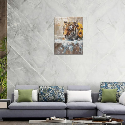 Tigre dans une baignoire, art mural sur toile 12 po x 16 po