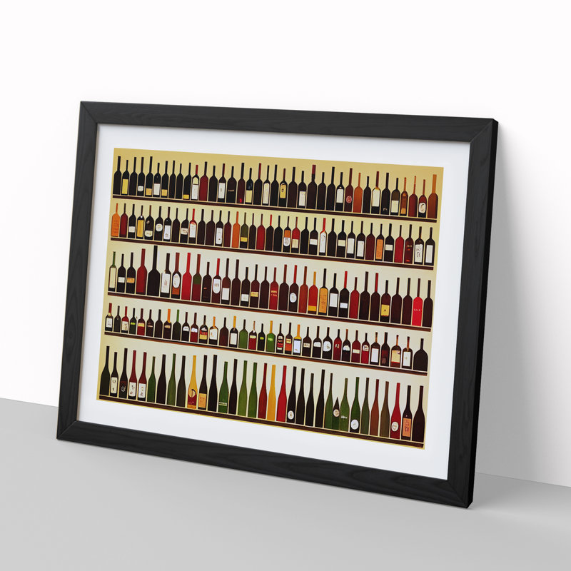 XH1022-10163X Wine Bottle Art Retro Vol.1 - Single Picture Frame Print, 46cm H x 64cm W x 2cm D, Black