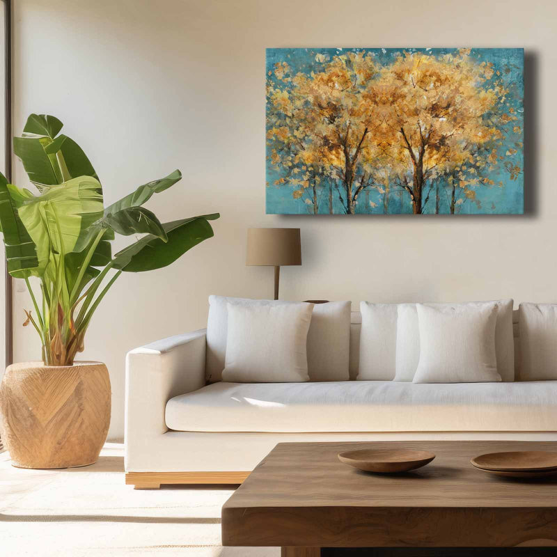 «Golden Trees» sur toile turquoise