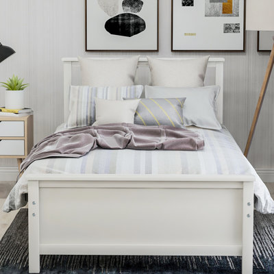 Twin Size Headboard Platform Bed With White Solid Wood Foundation In Build