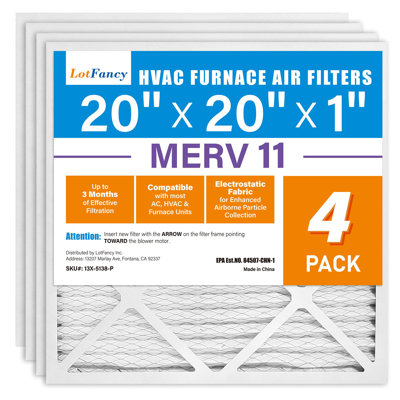 Lotfancy 20x20x1 Air Filters, 4 Pack, Merv 11 Pleated Hvac Ac Furnace Air Filters