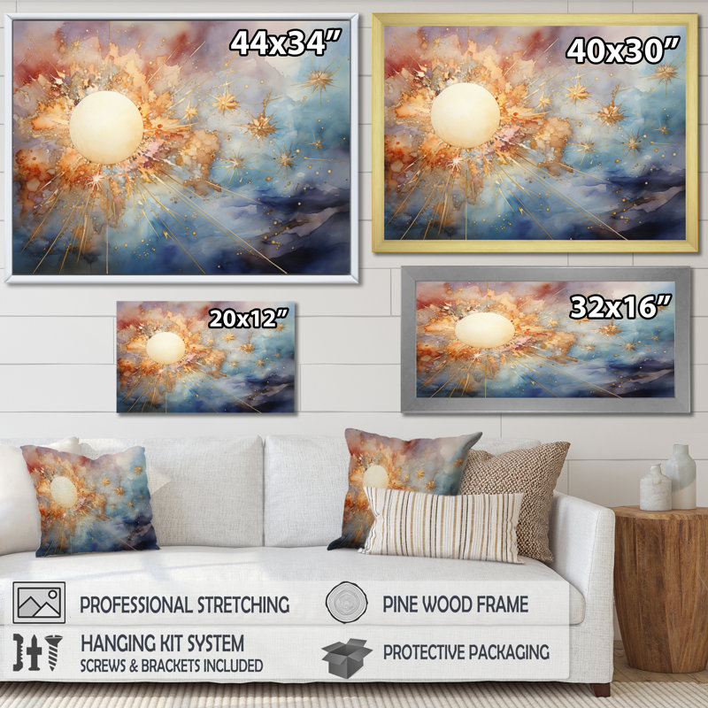 Météores éclatement céleste sur toile, Toile tendue, H 12 po x l 20 po x P 1 po