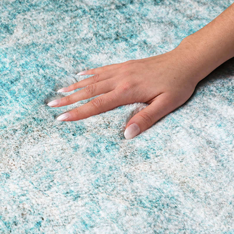 Premium Machine Washable Dream Shag ADS553 Abstract Rug, Teal, 2'6" x 3'10"