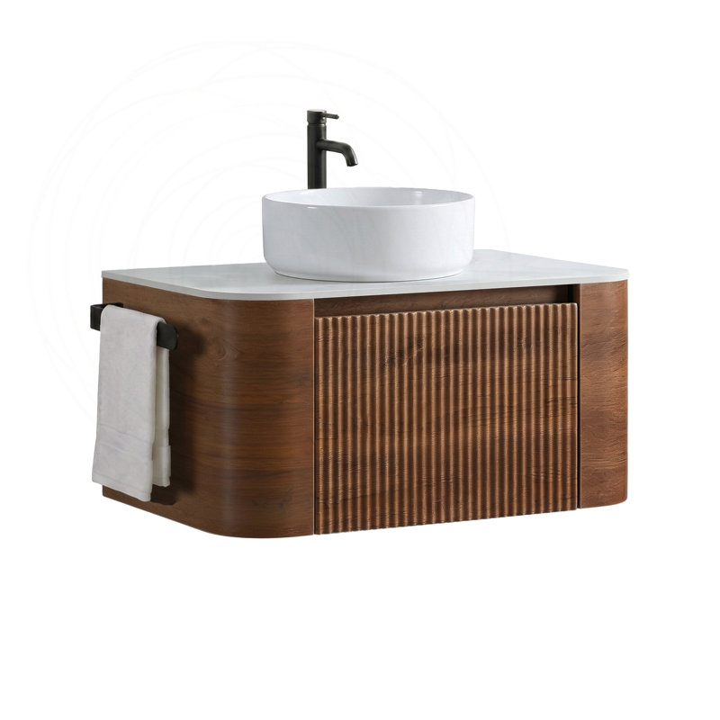 Meuble-lavabo de 30 pouces avec lavabo en céramique blanc et porte-serviettes, Walnut, 30" W
