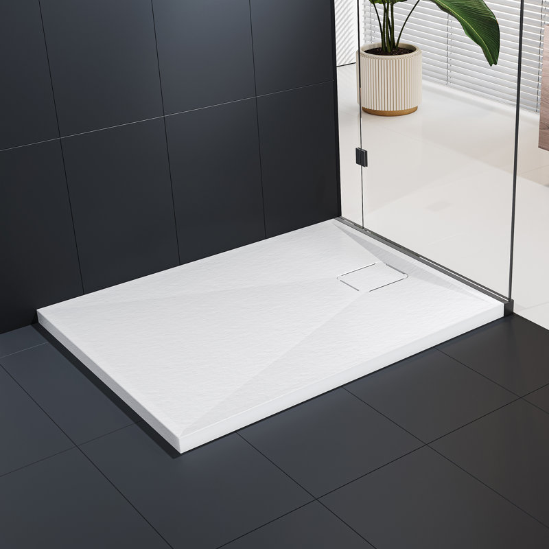 HOROW Shower Tray 100x80 cm, White Acrylic Stone Effect Base – Anti-Slip Slimline Rectangular Tray