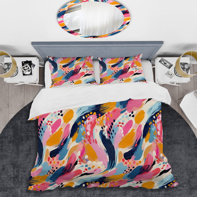Rayures roses et bleues abstraites - Ensemble de housse de couette abstraite - Microfibre de polyester