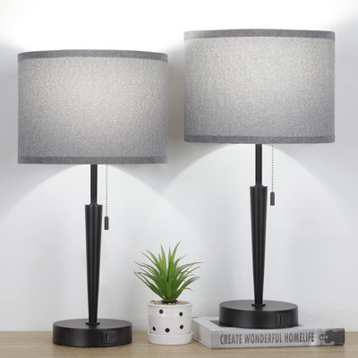 Lampe de table Farmhouse grise avec ports USB