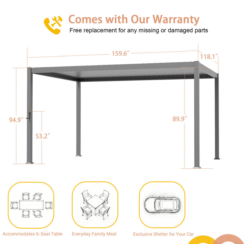 Outdoor Pergola with 0-90 degree Adjustable Roof, Aluminum Steel Louvered Pergola with Drainage System, Patio Gazebo for Patio, Deck, Porch