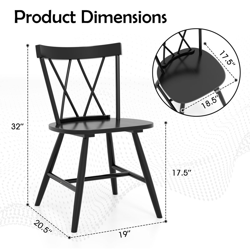 Dining Chairs Farmhouse Kitchen Chair With Rubber Wood Frame, Black, 2