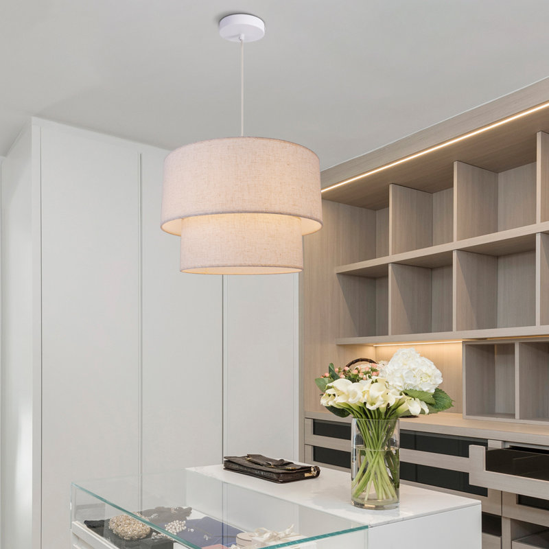 Luminaire à pédale en lin à 3 lumières de couleur velours beige à 3 lumières pour îlot de cuisine 19,6 po