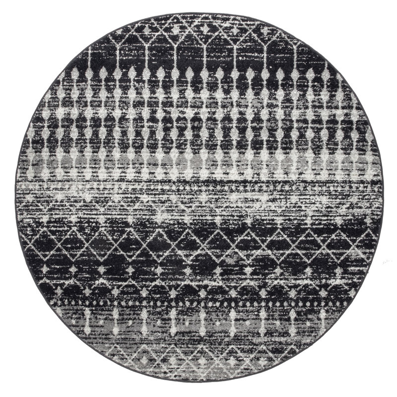 Amandine Moroccan Power Loom Performance Black Rug, Round 6'
