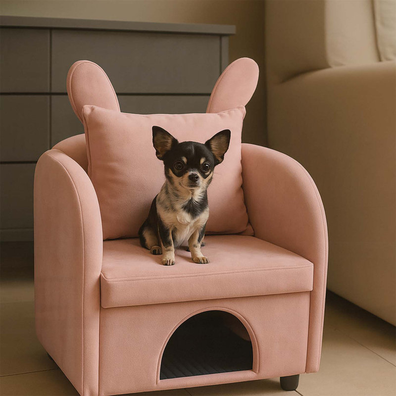 Fauteuil Bunny-Ear avec tissu résistant aux rayures, Rose