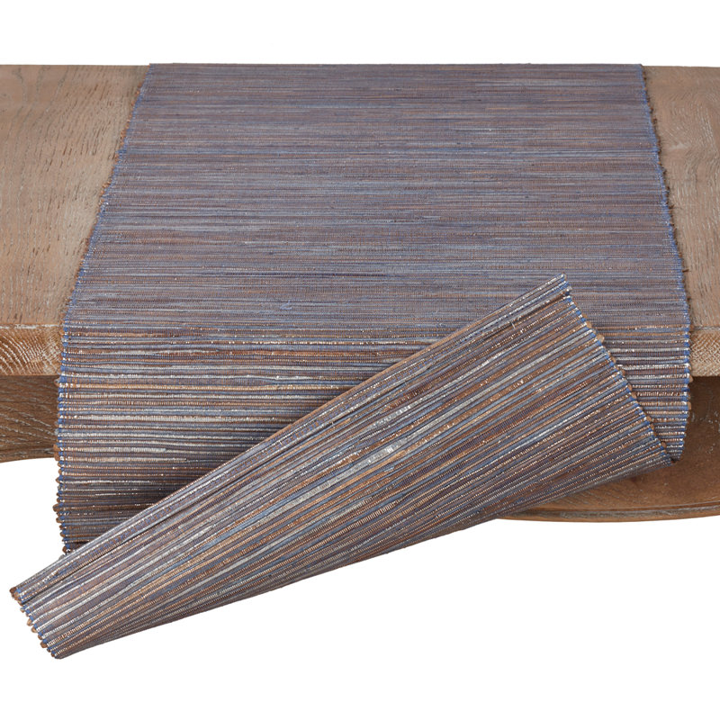 Bevis Shimmering Woven Nubby Natural Table Runner, Blue/Gray, 108" x 14"