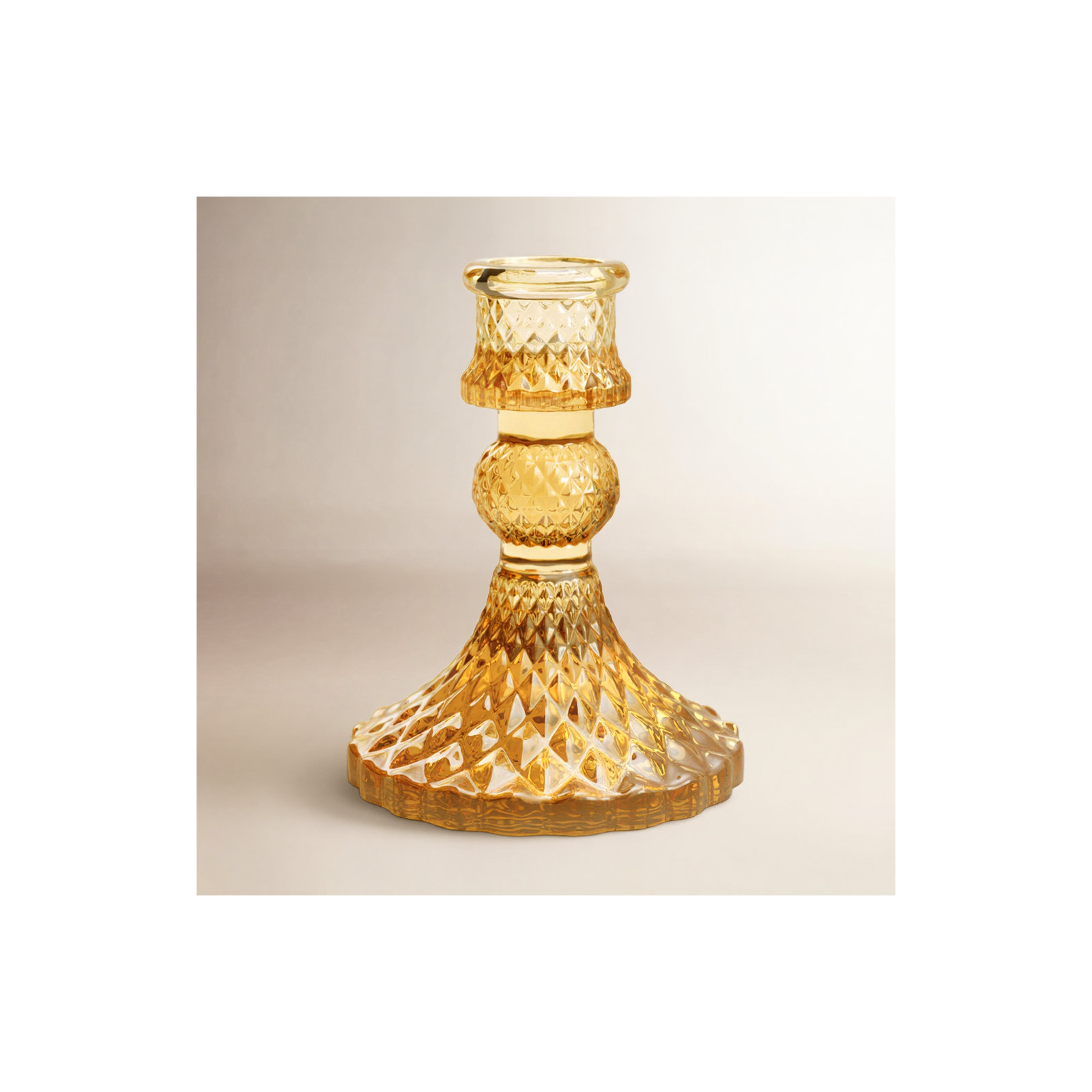Samira Glass Tabletop Candlestick, Amber