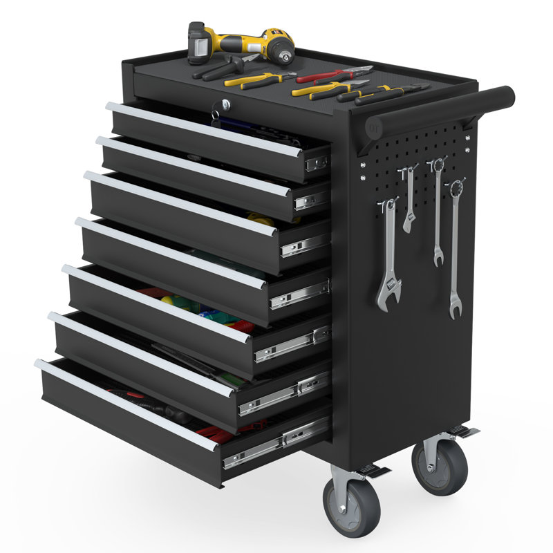 Chariot et table de travail efficaces avec glissières de tiroir lisses et organisation polyvalente, Rouge