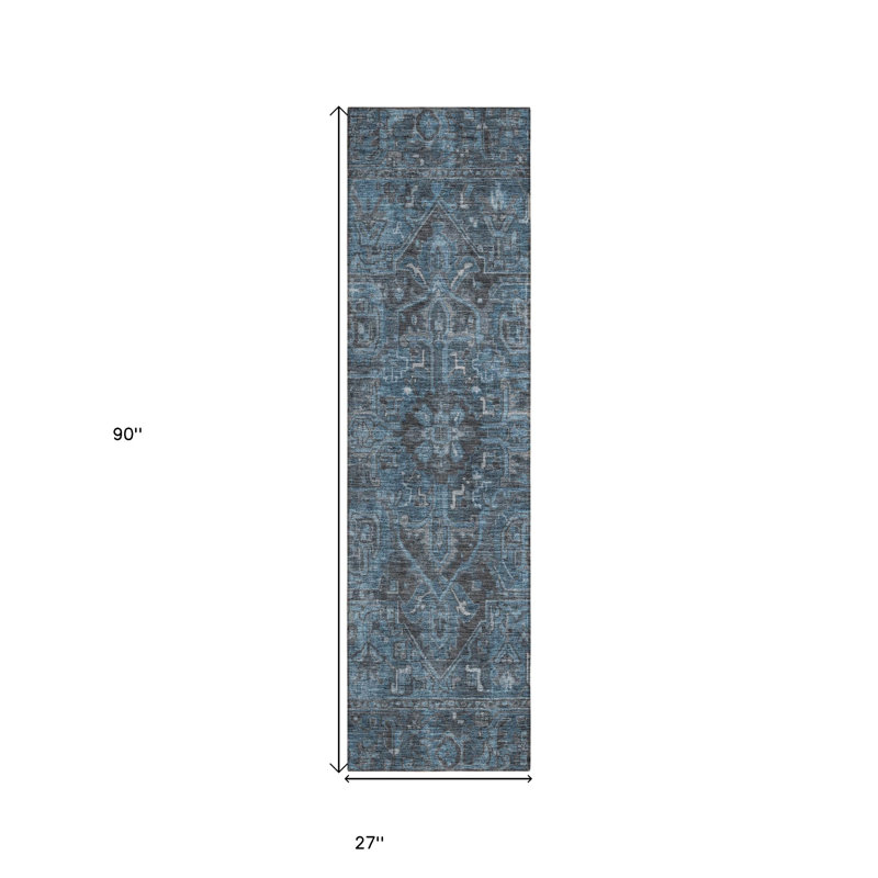 HomeRoots 8' Black Oriental Washable Indoor Outdoor Runner Rug