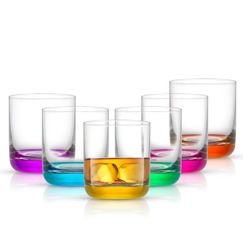 JoyJolt Hue Multi-Colored Glass Whiskey Tumblers, 10oz Set of 6