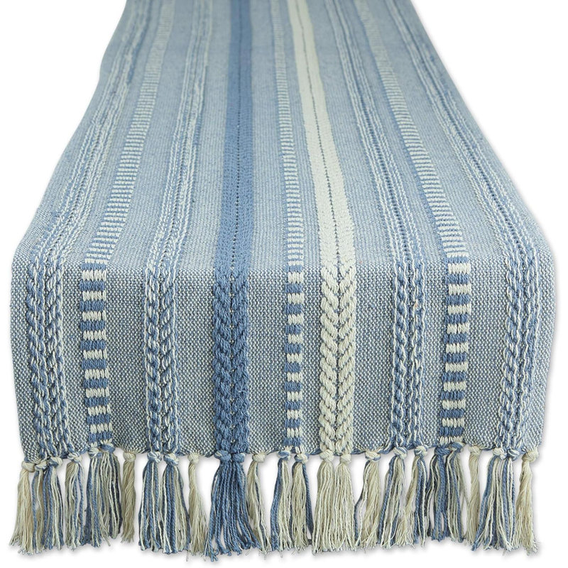 Elco Striped Table Runner, Blue, 15" x 113""