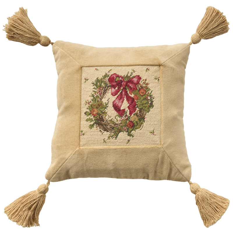 Mina Victory Vintage Pillow Wreath Indoor Throw Pillow, Ivory, Square 21"