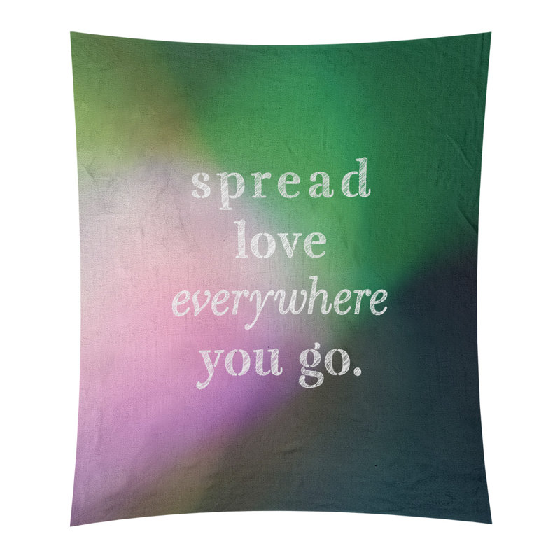 Tapisserie de polyester à l’quoted love quot, H 80 po x l 68 po, Rose / Vert