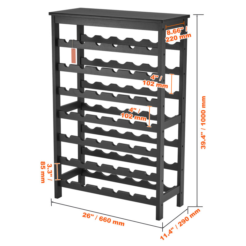 Support à vin modulaire pour 42 bouteilles, supports de rangement en bois de bambou massif à 7 niveaux avec plateau de table, présentoir à vin sur pied, tablettes sans oscillation pour la cuisine, le bar et la cave (noir)