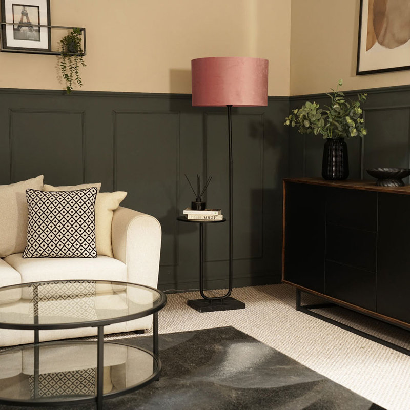 Replogle Matte Tray Table Floor Lamp Set, Black, Yes, Pink