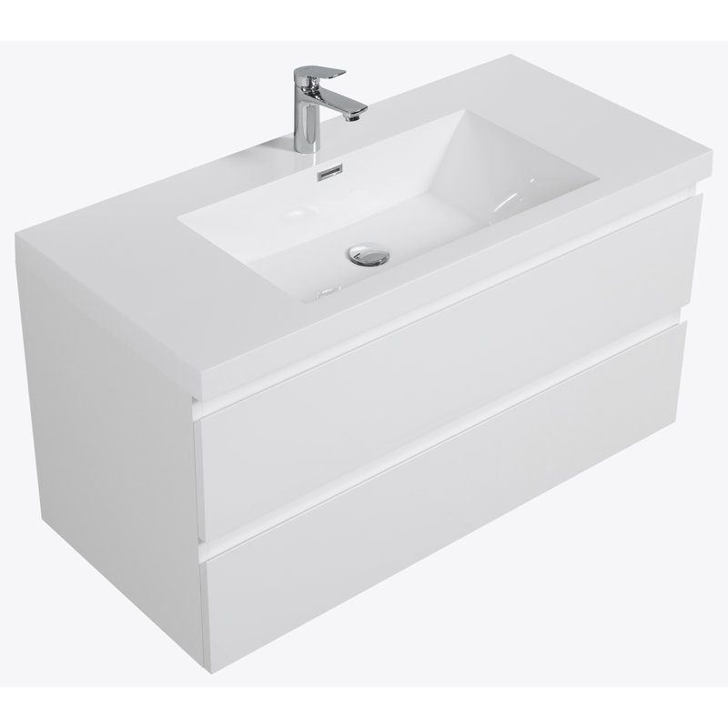 42" Floating Bathroom Vanity with Sink, Modern Wall-Mounted Bathroom Storage, White, Ash Gray