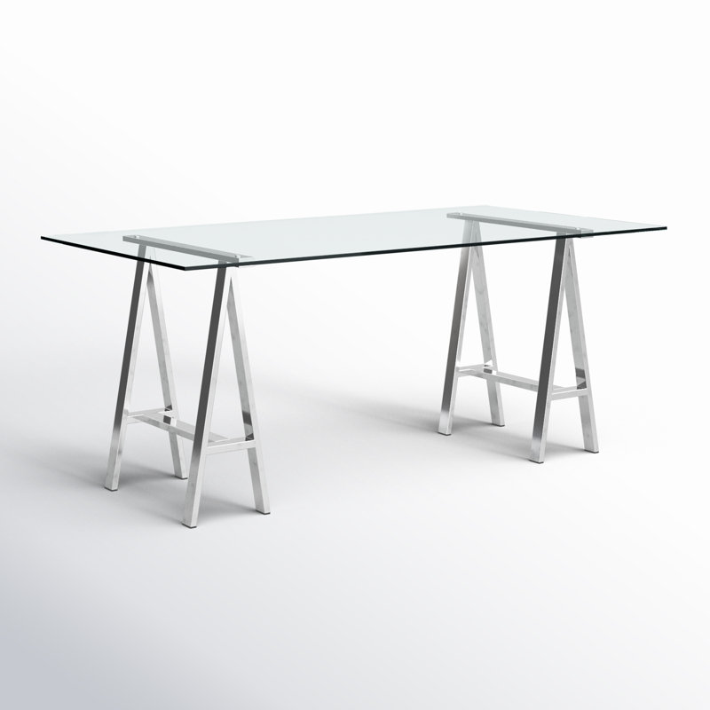 Kapri Tigerlily Glass Desk, 30" H x 71" W x 36" D, Silver