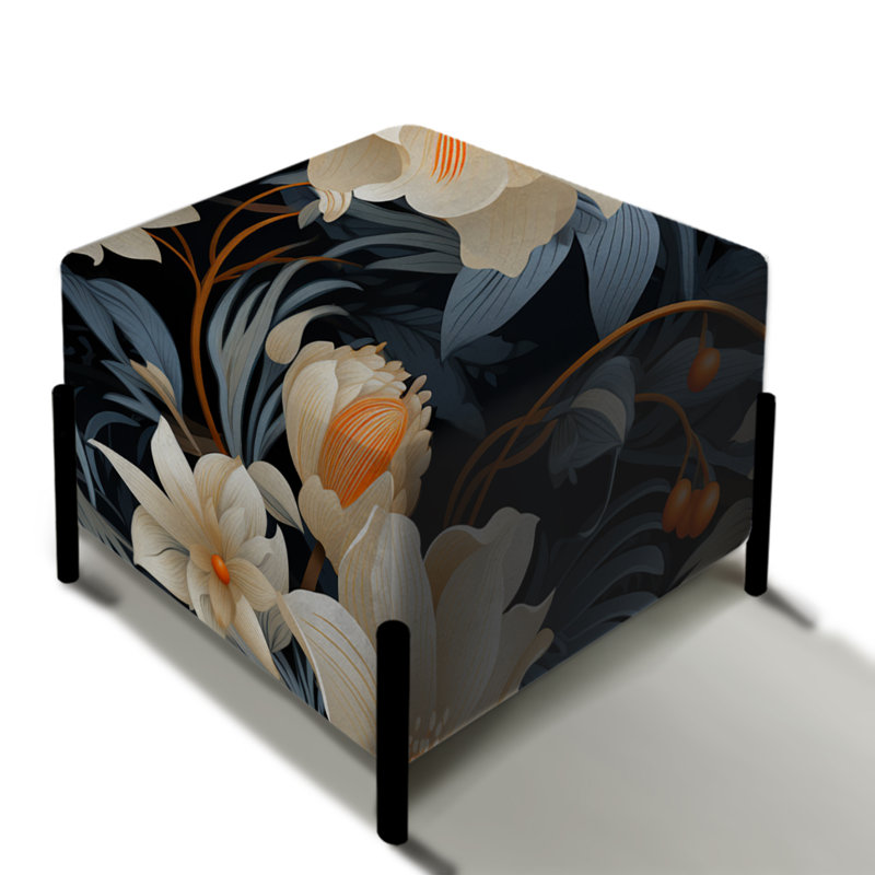 Moderne fusion beige et gris à motif floral - repose-pieds carré floral